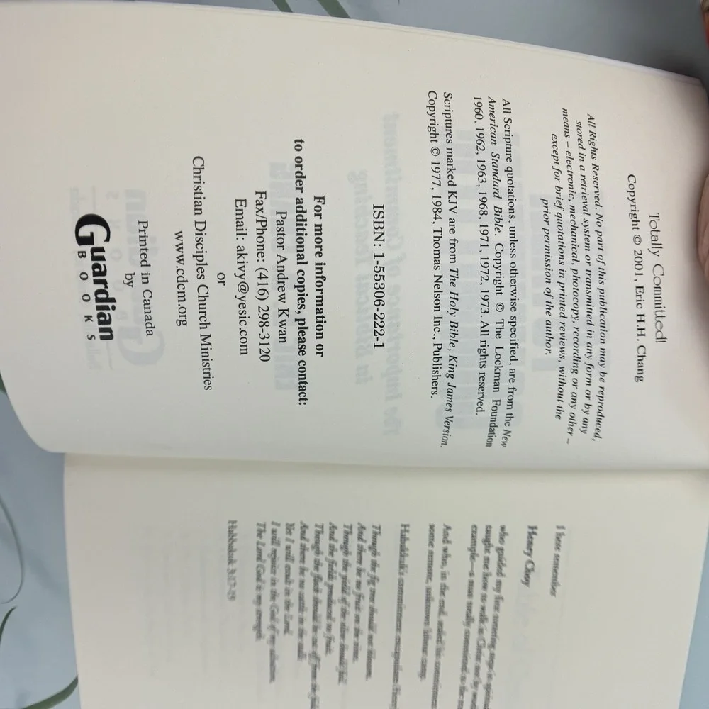 Eric H. H. Chang Book‎ Totally Committed! Commitment Biblical Teaching Paperback